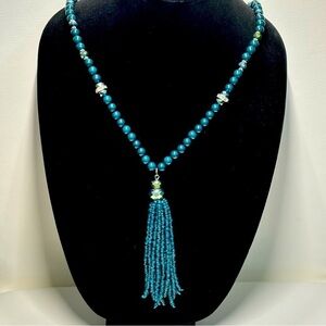 Green glass acrylic tassel necklace dark green